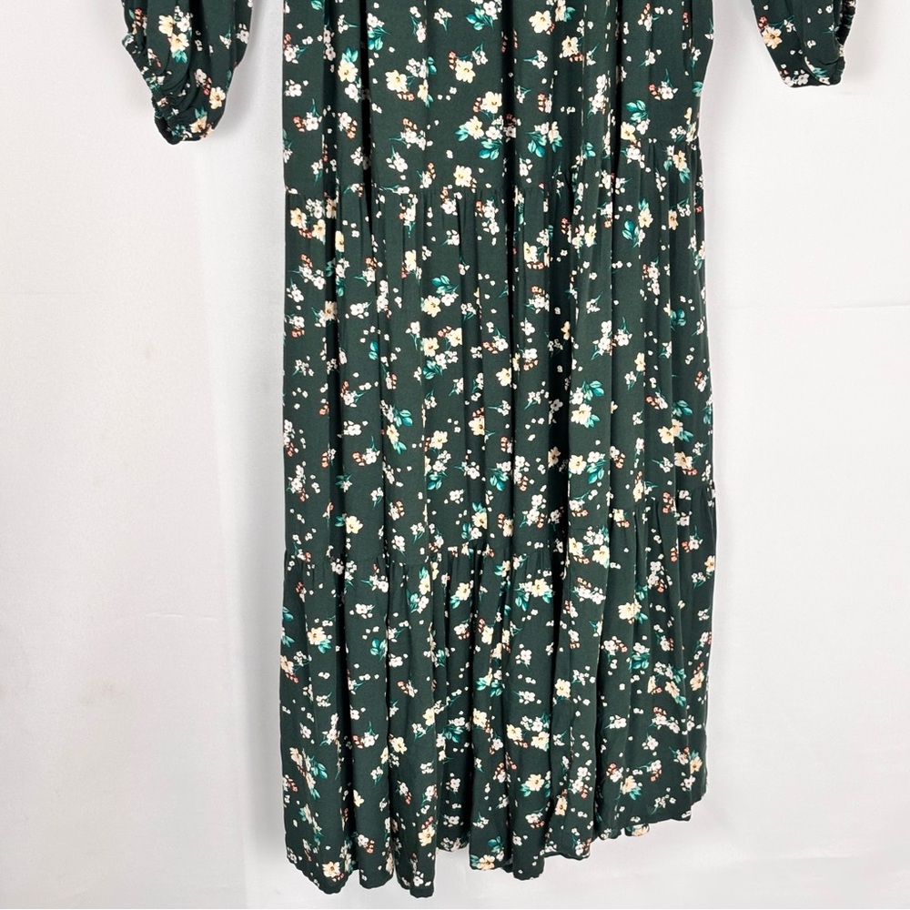 Old Navy Dark Green Floral Tiered Maxi Dress Size M Long Sleeve Boho Prairie - Picture 10 of 13